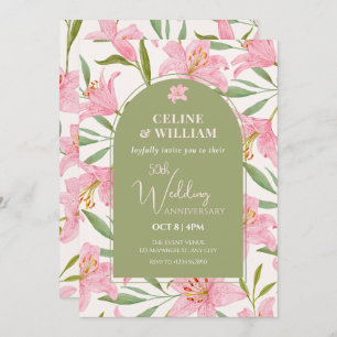 Convite Aniversário de casamento verde-rosa-verde-pastel f