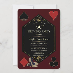 Convite Aniversário de Cassino Art Déco Gatsby Burgundy Pr