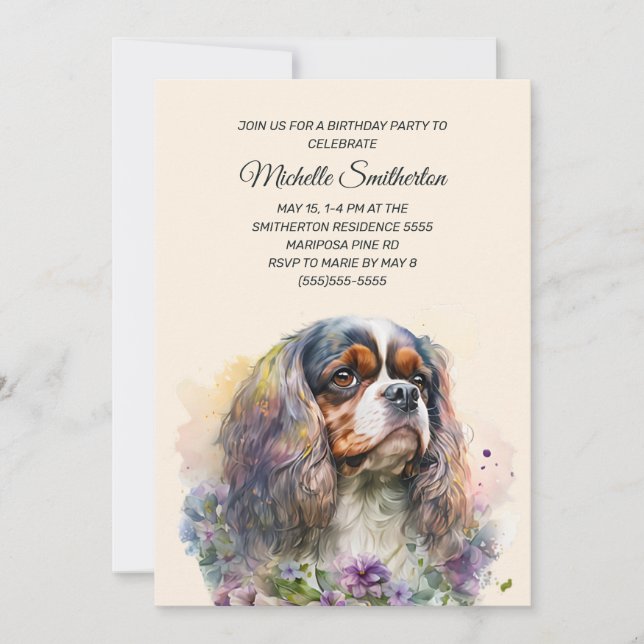 Convite Aniversário de Cavalier King Charles Spaniel (Frente)