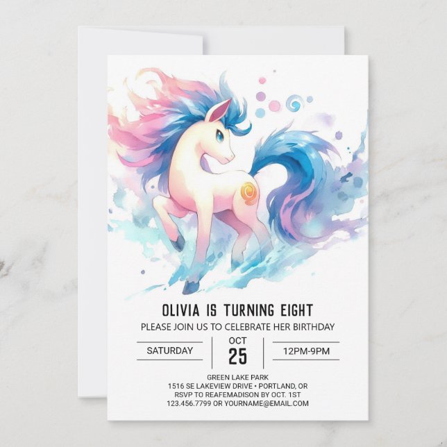 Convite Aniversário de Cavalo Imprimível com Aquarela (Frente)