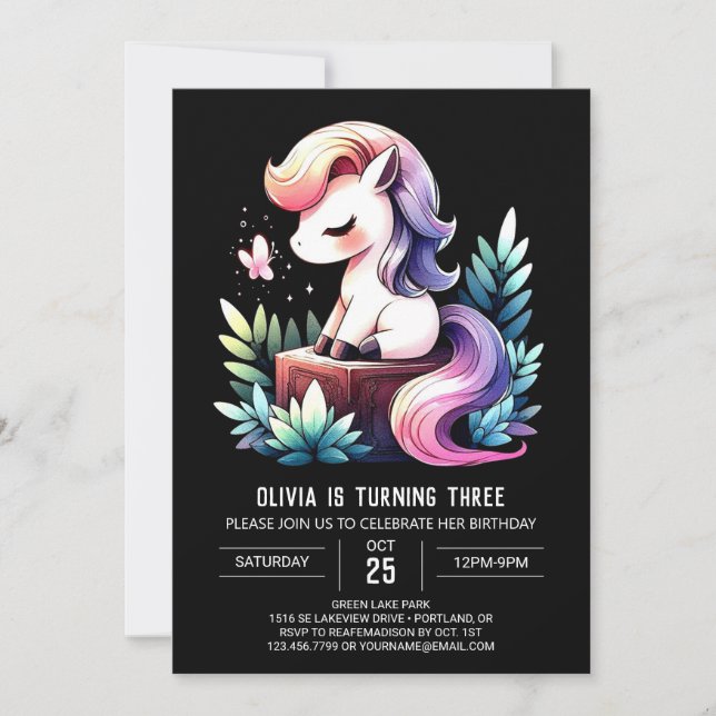 Convite Aniversário de Cavalo Simples Elegante (Frente)