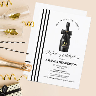 Convite Aniversário de Champanhe Preto Elegante