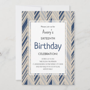 Convite Aniversário de Chevron Azul Simples