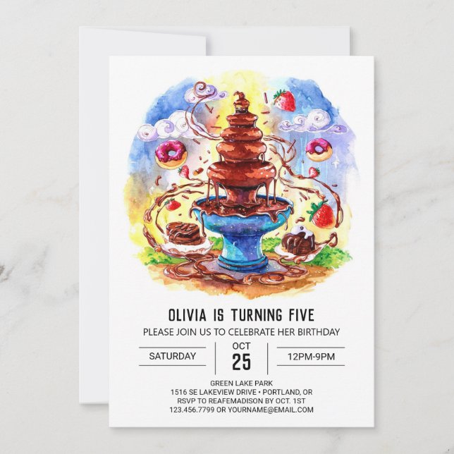 Convite Aniversário de Chocolate Aquarela Encantado (Frente)