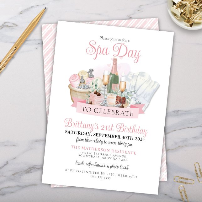Convite Aniversário de Chocolate do Dia do Spa Glamoroso (glamorous champagne and spa day birthday party bridal party invitation with chocolate in blush pink)