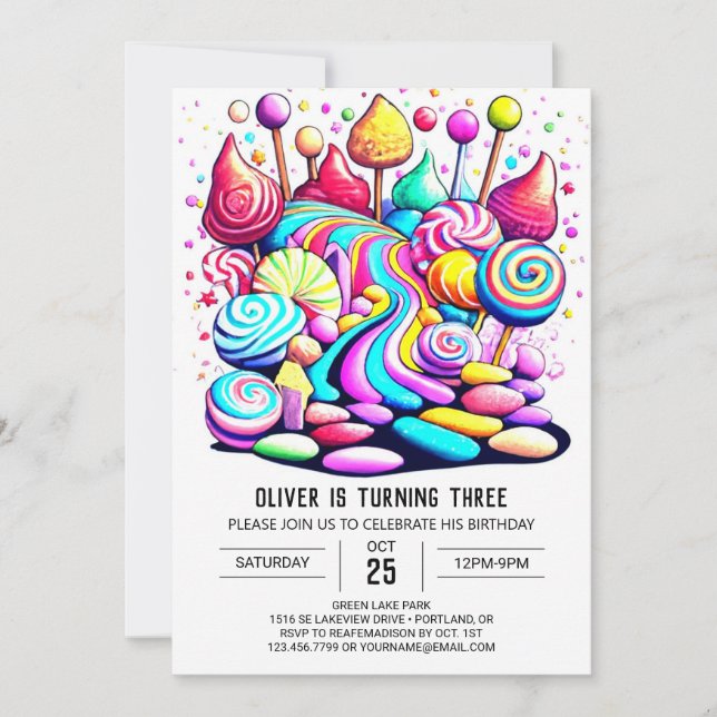 Convite Aniversário de chocolate doce e pastel (Frente)