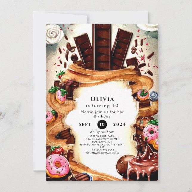 Convite Aniversário de Chocolate Simples para Crianças (Frente)