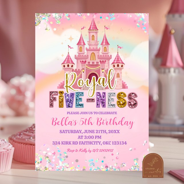 Convite Aniversário de cinco anos Glitter Sequin Royal (Criador carregado)