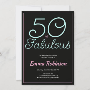 Convite Aniversário de Cinquenta Anos "50 e Fabuloso" Azul