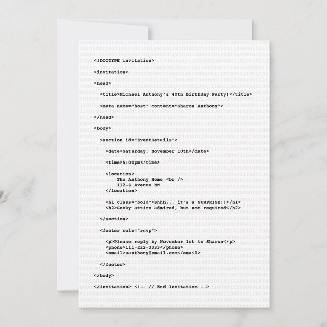 Convite Aniversário de Código HTML do Programador  (Frente)