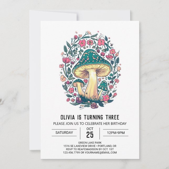 Convite Aniversário de Cogumelo Digital Colorido (Frente)