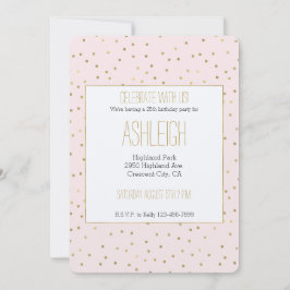 Convite Aniversário de Confetti Dourado Blush Blush Spark