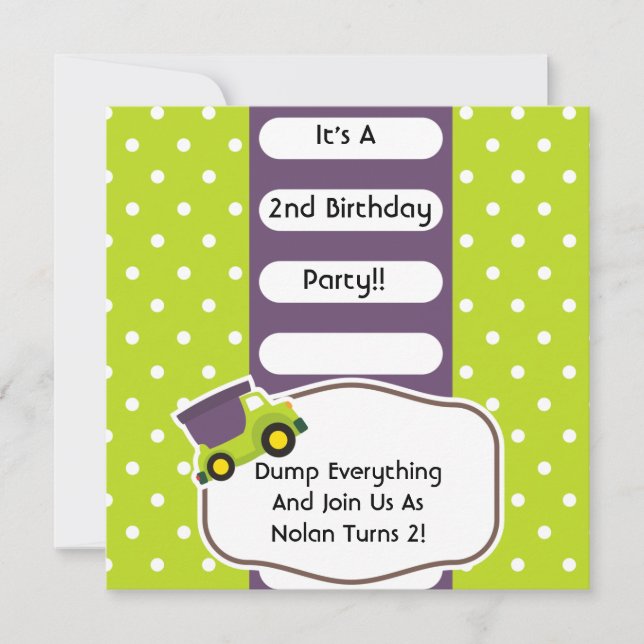 Convite Aniversário de Construção de Caminhão de Despejo P (Frente)