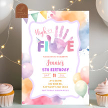 Aniversário de Cor Pastel Rosa Alta Cinco