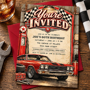 Convite Aniversário de Corrida de Carro Musculoso Clássico