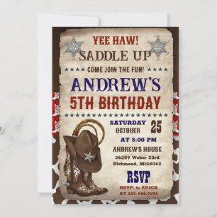 Convite Aniversário de Cowboy Country Western Pessoal