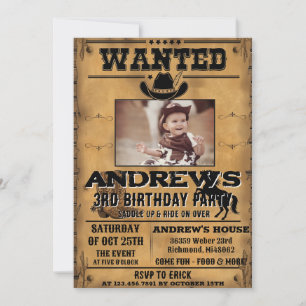 Convite Aniversário de Cowboy Western Pessoal com Foto