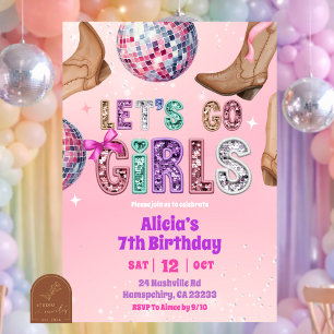 Convite aniversário de cowgirl com lantejoulas brilhantes