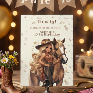 Convite Aniversário de cowgirl do oeste selvagem