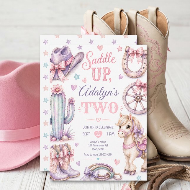 Convite Aniversário de Cowgirl Ocidental Menina Fofa Caval (Criador carregado)