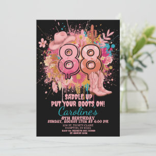 Convite Aniversário de Cowgirl Ocidental Rústica Rosa Boho