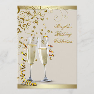 Convite Aniversário de Creme de Ouro e Marfim Elegante