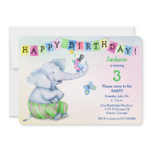 Aniversário de criança Adorável de Elefantes e Ave