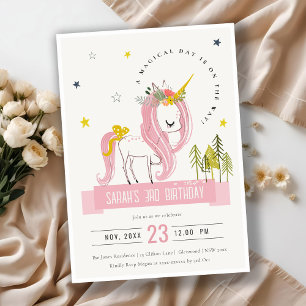 Convite Aniversário de criança Amarelo Cor-de-Rosa Mágico