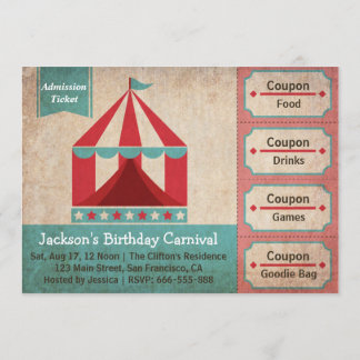 Convite Aniversário de criança - Bilhete de Admissão de Ca