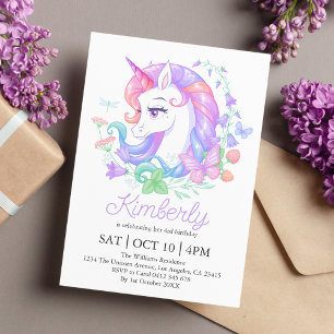 Convite Aniversário de criança Bonito Unicorn All Ages