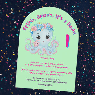 Convite Aniversário de criança Brilhante De Octopus Girass