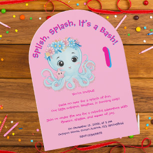 Convite Aniversário de criança Brilhante De Octopus Girass