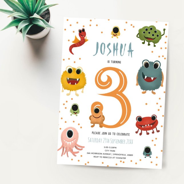 Convite Aniversário de criança de Alienígena de Monstro Az (Criador carregado)