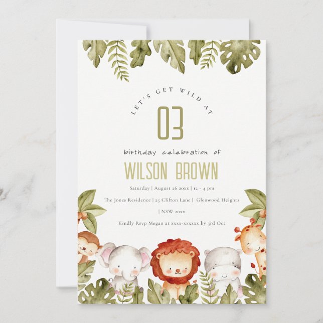 Convite Aniversário de criança De Animais De Safari Tropic (Frente)