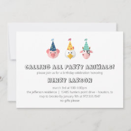 Convite Aniversário de criança de animais fazendas no conv