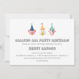 Convite Aniversário de criança de animais fazendas no conv