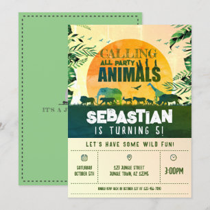 Convite Aniversário de criança de Animais Selvagens Boho C