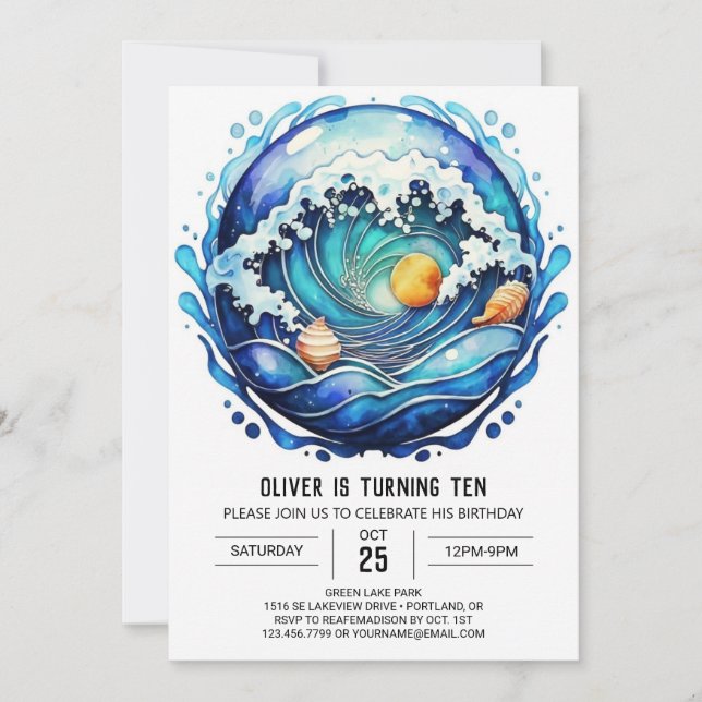 Convite Aniversário de criança de Aquarela de Seashore (Frente)