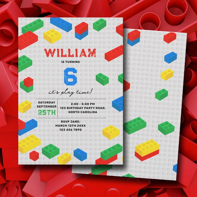 Convite Aniversário de criança de blocos construtivos de t (Cute Colorful Bricks Building Blocks Kids Birthday Invitation)