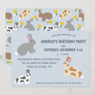 Convite Aniversário de criança de coelhos ou Páscoa azu