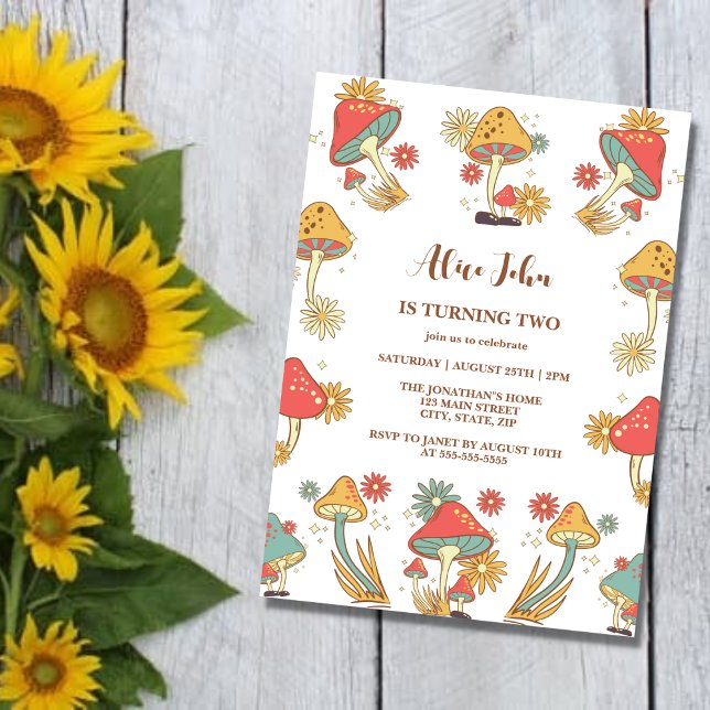 Convite Aniversário de criança de Cogumelo Psicodélico Gro (Criador carregado)
