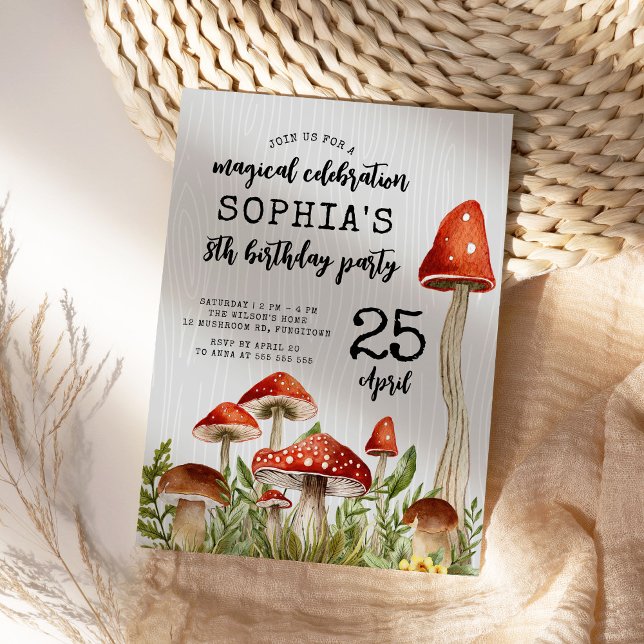 Convite Aniversário de criança de Cogumelos Woodland Encan (Criador carregado)