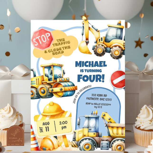 Convite Aniversário de criança de construção (Criador carregado)