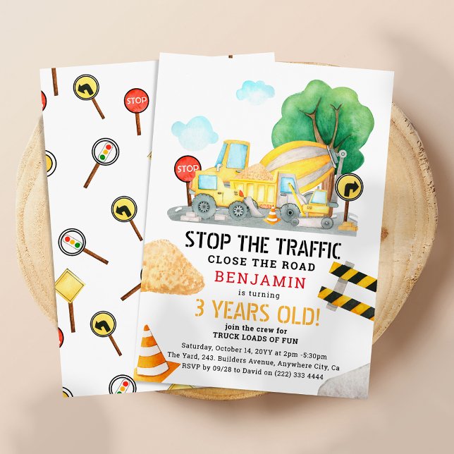 Convite Aniversário de criança de Construção de Aquarela Q (Criador carregado)