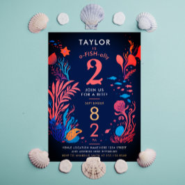 Convite Aniversário de criança de Corais de Peixes do Ocea