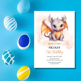 Convite Aniversário de criança de Dragão Bebês Cute