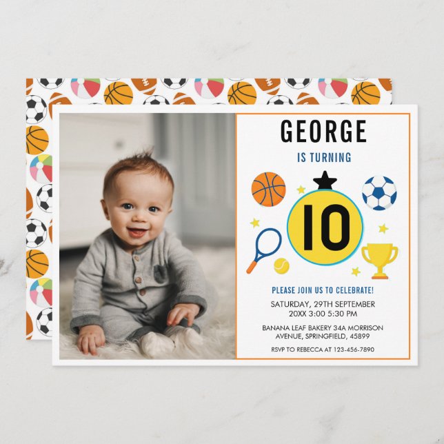 Convite Aniversário de criança de Esporte Moderno para Men (Frente/Verso)