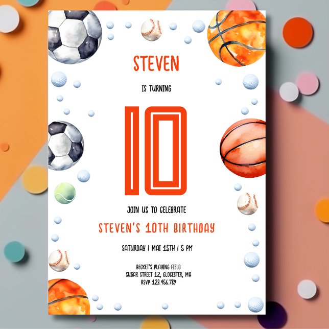 Convite Aniversário de criança de esportes de esferas (Criador carregado)