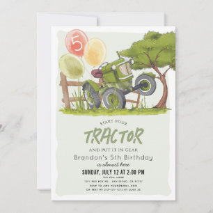 Convite Aniversário de criança de Fazenda de Trator Verde