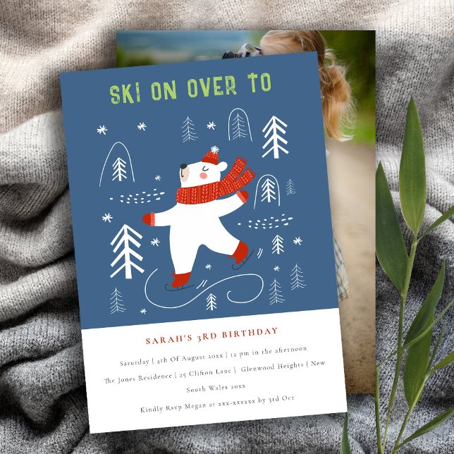 Convite Aniversário de criança de Foto de Esqui de Urso da (Criador carregado)